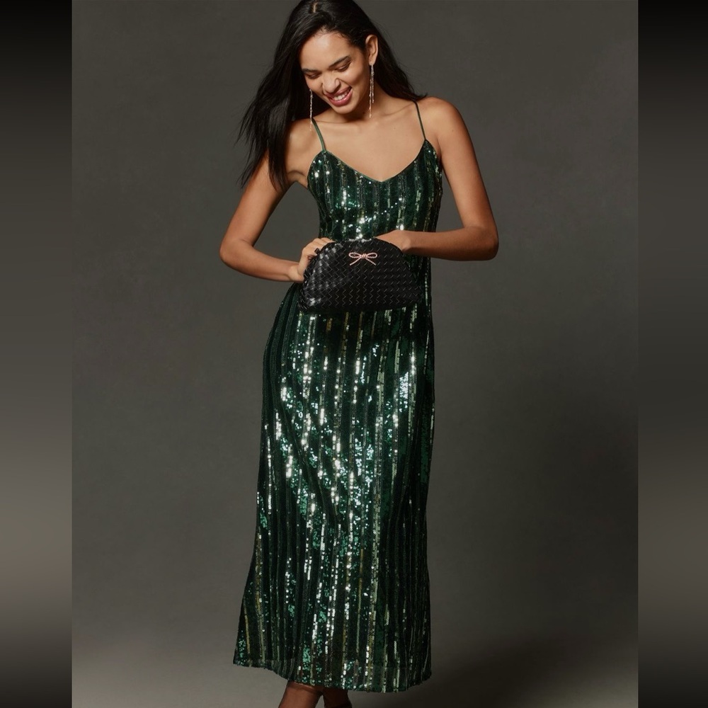 NWT Maeve Sleeveless Sequin Midi Dress in Green, Size XL from Anthropologie